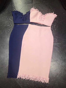 wholesale 2020 New 2 Piece Set Pink Strapless top&skirt Sexy Two-piece suit celebrity Cocktail party dress