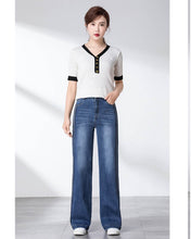 Load image into Gallery viewer, Women Autumn Winter Wide Leg Jeans Straight Loose Stretch High Waist Spliced Jeans