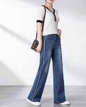 Load image into Gallery viewer, Women Autumn Winter Wide Leg Jeans Straight Loose Stretch High Waist Spliced Jeans