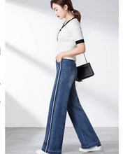 Load image into Gallery viewer, Women Autumn Winter Wide Leg Jeans Straight Loose Stretch High Waist Spliced Jeans