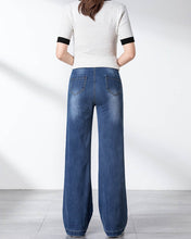 Load image into Gallery viewer, Women Autumn Winter Wide Leg Jeans Straight Loose Stretch High Waist Spliced Jeans