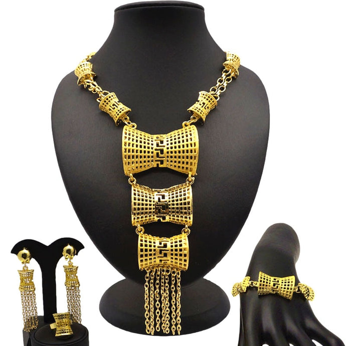 Gold Jewelry Sets for Women Fashion Big Necklace Bracelet Earrings Set