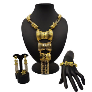 Gold Jewelry Sets for Women Fashion Big Necklace Bracelet Earrings Set