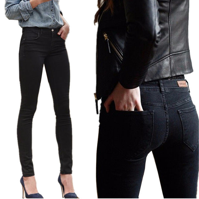 Women Jeans Stretch Skinny Pencil Pants Black Casual Denim Female Jean