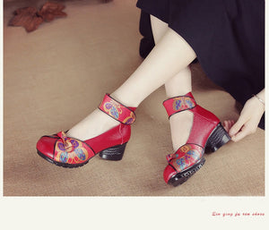 Pumps Casual Style Square Med Heel Spring Elegant Shallow Ladies Thick with Shoes Genuine Leather Sandals