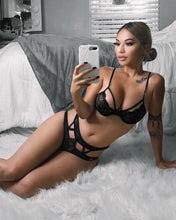 Load image into Gallery viewer, Women Sexy-Lingerie Charm Lace Floral Bralette Push Up bra Thong black Underwear Set  Sissy Lace Babydoll G String Nightwear