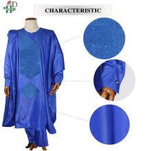 Load image into Gallery viewer, H&amp;D 2019 men african clothes tops pants 3PCS agbada suit long sleeve formal attire embroidery pattern with stones robe africaine
