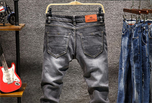 Skinny Jeans Men Zipper Fly Slim Fit Denim Joggers Stretch Male Jean Pencil Pants Blue Jeans