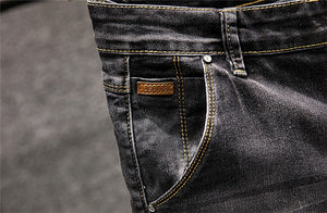 Skinny Jeans Men Zipper Fly Slim Fit Denim Joggers Stretch Male Jean Pencil Pants Blue Jeans