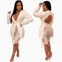 Load image into Gallery viewer, Echoine Casual Sexy V-neck Backless White Blazer Autumn women Vintage women jacket long Black blazers Coat femme