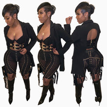 Load image into Gallery viewer, Echoine Casual Sexy V-neck Backless White Blazer Autumn women Vintage women jacket long Black blazers Coat femme