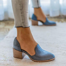 Load image into Gallery viewer, Leather Pumps With Mid Chunky Heel Slip On Pointed toes Shoes for women