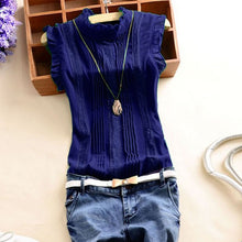 Load image into Gallery viewer, Ruffle Sleeveless O Neck Blouse Slim Fitted Shirts for Women