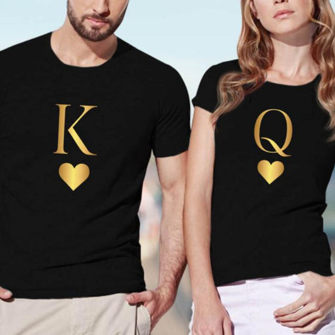 King Queen Letter Heart Print Couple T Shirt Lovers Casual Tshirt Short Sleeve O Neck Loose Women Tee Tops