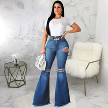 Load image into Gallery viewer, Tsuretobe Fashion Denim Flare Pants Women Retro Ripped Jeans Wide Leg Trousers Lady Casual Bell-Bottoms Flare Pant Female