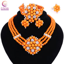 Load image into Gallery viewer, Beads Choker Classic Orange Red Blue Roses Nigerian African Beads Jewelry Set Wedding Party Jewelry Sets