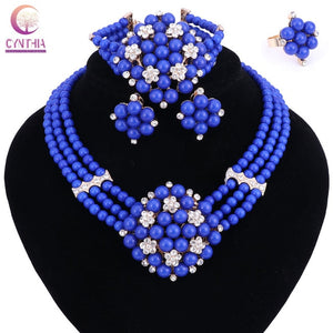 Beads Choker Classic Orange Red Blue Roses Nigerian African Beads Jewelry Set Wedding Party Jewelry Sets