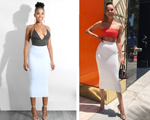 Load image into Gallery viewer, Double Layers High Waist Pencil Midi Skirt Bodycon Long Skirt Cotton Maxi Skirt White