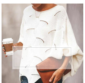 Fashion Hollow Out Women Sweaters Casual Femme Knitwear  Sweaters Lantern Sleeve O Neck Loose Ruffle Women Pullover