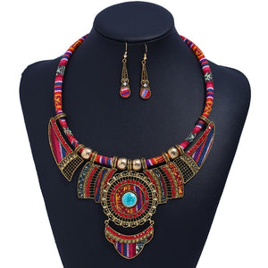 Fashion Jewelry National style resin  necklace and earrings two-piece jewelry sets for woman costume ethnic trendy jewelry set