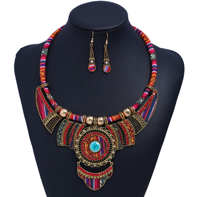 Fashion Jewelry National style resin  necklace and earrings two-piece jewelry sets for woman costume ethnic trendy jewelry set