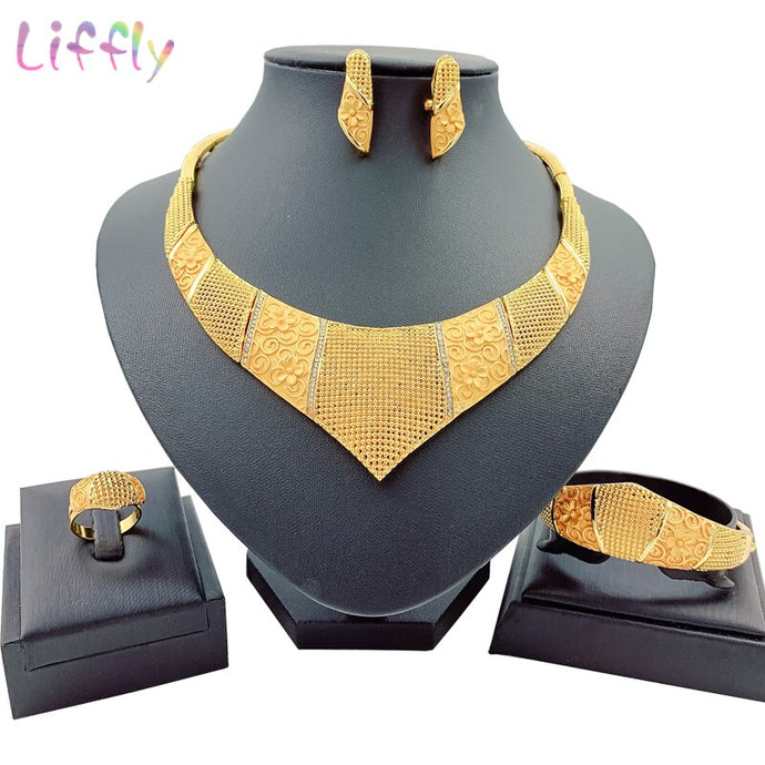 Necklace Charm Women Jewelry Sets Crystal Earrings Ring Classic Jewelry Set for Bride African Jewelry