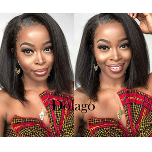 Kinky Straight 13x6 Lace Front Human Hair Wigs 180 Density Coarse Yaki Brazilian Short Bob 360 Lace Frontal Wig Dolago Full