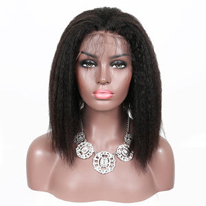 Kinky Straight 13x6 Lace Front Human Hair Wigs 180 Density Coarse Yaki Brazilian Short Bob 360 Lace Frontal Wig Dolago Full