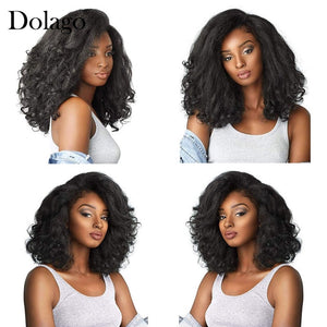 Kinky Straight 13x6 Lace Front Human Hair Wigs 180 Density Coarse Yaki Brazilian Short Bob 360 Lace Frontal Wig Dolago Full