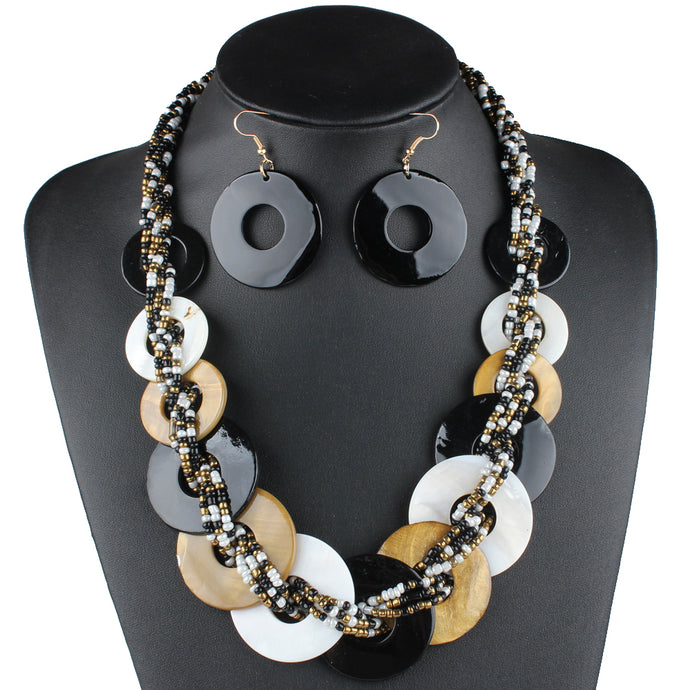 Various-sized Shell Necklace Women and earrings Small Beads Two-tone Contrasting Color jewelry sets