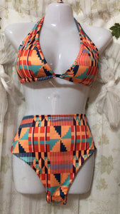 3Pcs/Set High Waist Geometric Push Up Bathing Suit With Cover Up