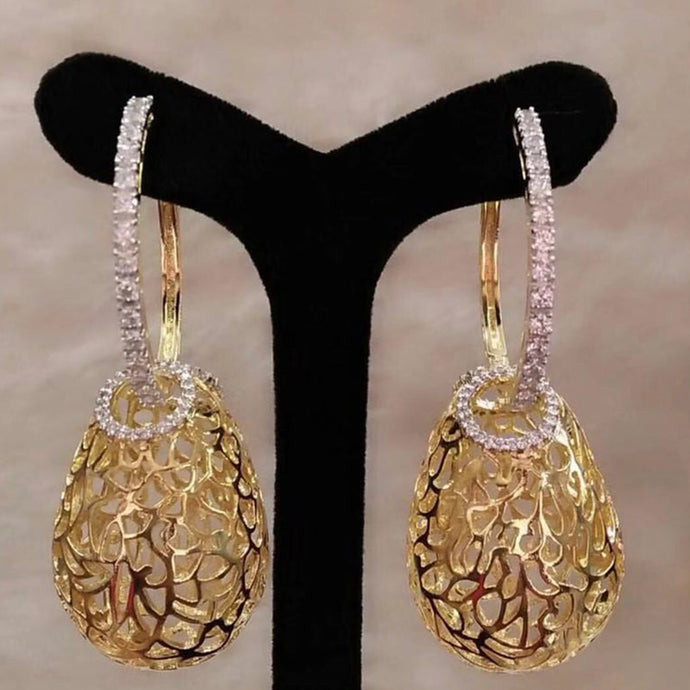 Women's Luxury Hollow Drops Dangle Cubic Zircon Indian Gold Earrings