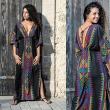 Load image into Gallery viewer, Boho Chic Ladies Dresses Mexican Print V Neck Slit Short Sleeve Tropical Dress Hippie Beach Kaftan 2019 Summer Dresses AA4758