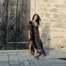 Load image into Gallery viewer, Boho Chic Ladies Dresses Mexican Print V Neck Slit Short Sleeve Tropical Dress Hippie Beach Kaftan 2019 Summer Dresses AA4758