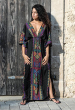 Load image into Gallery viewer, Boho Chic Ladies Dresses Mexican Print V Neck Slit Short Sleeve Tropical Dress Hippie Beach Kaftan 2019 Summer Dresses AA4758