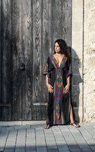 Load image into Gallery viewer, Boho Chic Ladies Dresses Mexican Print V Neck Slit Short Sleeve Tropical Dress Hippie Beach Kaftan 2019 Summer Dresses AA4758
