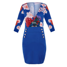 Load image into Gallery viewer, Women V Neck Long Sleeve Rose Printed Button Party Mini Dresses