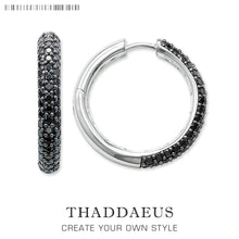 Load image into Gallery viewer, Sterling Silver Hinged Hoop Black Pave Earrings For Women