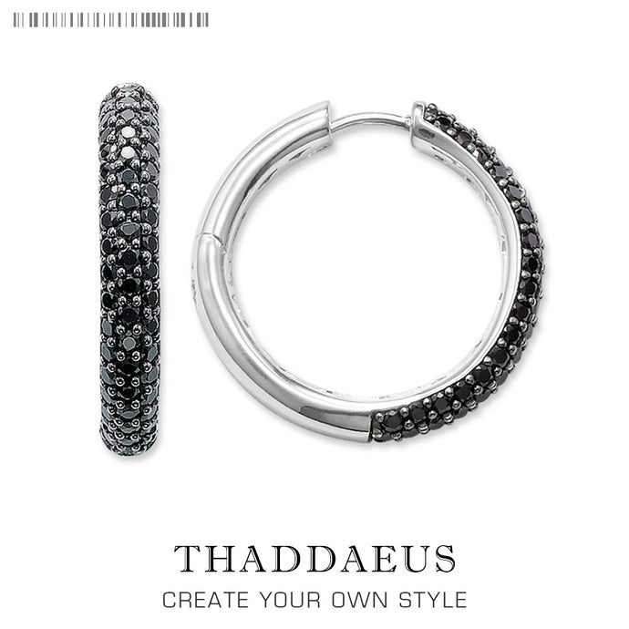 Sterling Silver Hinged Hoop Black Pave Earrings For Women