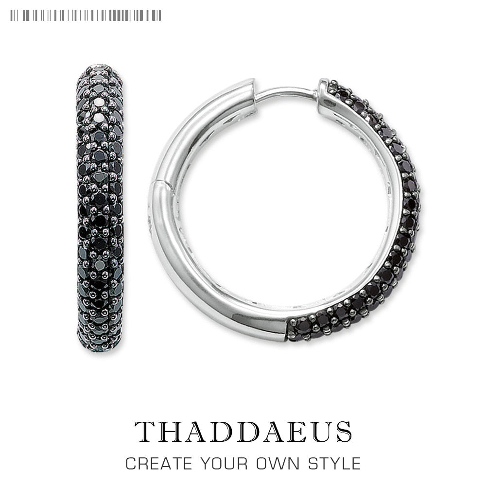 Sterling Silver Hinged Hoop Black Pave Earrings For Women