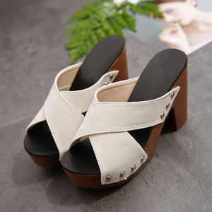 Women Cross Strap Chunky Heel Sandal Thick High-Heeled Flip Flop Open Toe Sandals gladiator sandals women casual summer rome