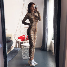 Load image into Gallery viewer, Hugcitar leopard print long sleeve slim bodycon sexy dress 2019 autumn winter women streetwear party festival dresses outfits