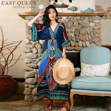 Load image into Gallery viewer, red bohemian dress women summer boho chic maxi mexican dress tropical beach holiday v neck ladies dresses summer 2019 AA4830