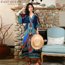 Load image into Gallery viewer, red bohemian dress women summer boho chic maxi mexican dress tropical beach holiday v neck ladies dresses summer 2019 AA4830