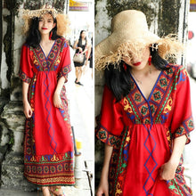Load image into Gallery viewer, red bohemian dress women summer boho chic maxi mexican dress tropical beach holiday v neck ladies dresses summer 2019 AA4830