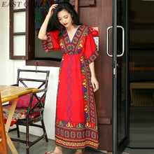 Load image into Gallery viewer, red bohemian dress women summer boho chic maxi mexican dress tropical beach holiday v neck ladies dresses summer 2019 AA4830
