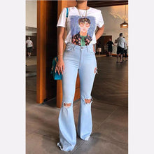 Load image into Gallery viewer, New Summer 2020 High Waist Flare Jeans Black Blue Ripped Female Jeans For Women Skinny Jeans Mom Wide Leg Denim Pants Plus Size