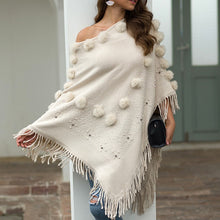 Load image into Gallery viewer, Women O-Neck Solid Sweater Hairball Tassel Cloak Loose Shawl Sweater