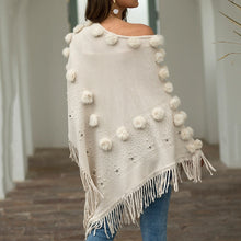 Load image into Gallery viewer, Women O-Neck Solid Sweater Hairball Tassel Cloak Loose Shawl Sweater