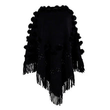 Load image into Gallery viewer, Women O-Neck Solid Sweater Hairball Tassel Cloak Loose Shawl Sweater